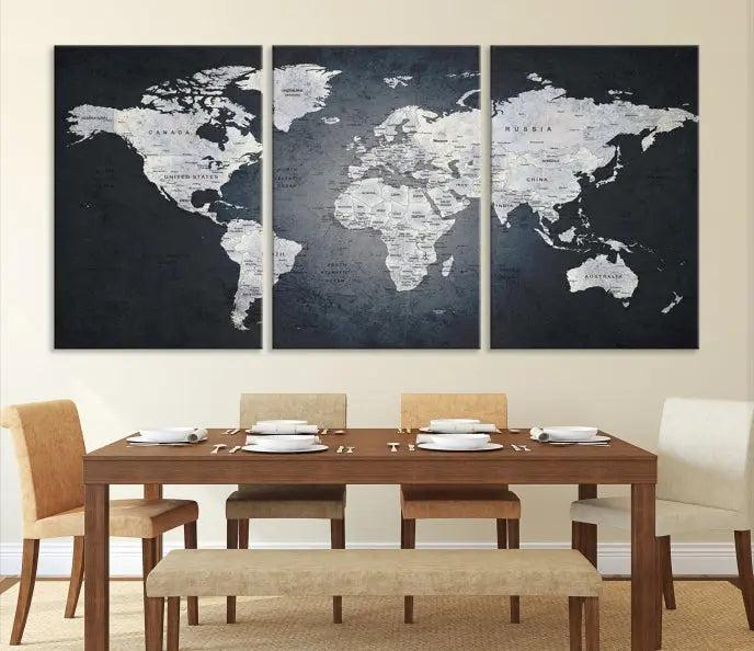 The exquisite World Map Wall Art Canvas Print is ready to hang on the wall.