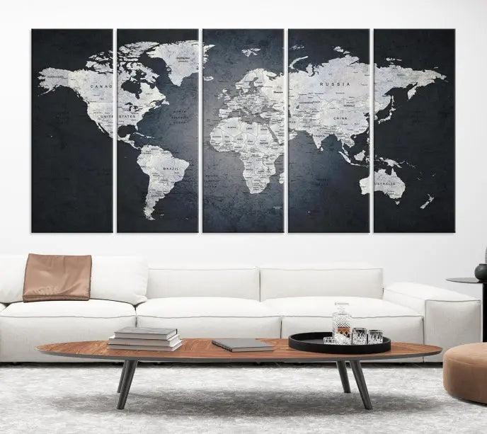 The exquisite World Map Wall Art Canvas Print is ready to hang on the wall.