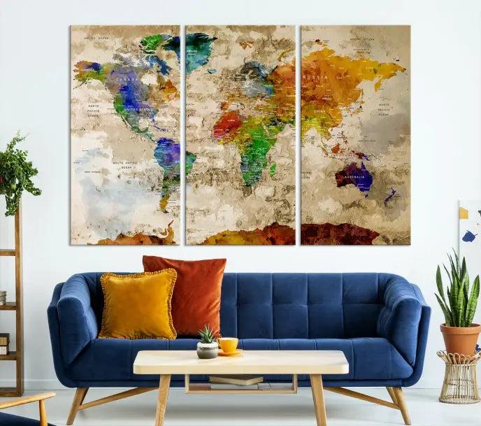 World Map Wall Art Canvas Print 