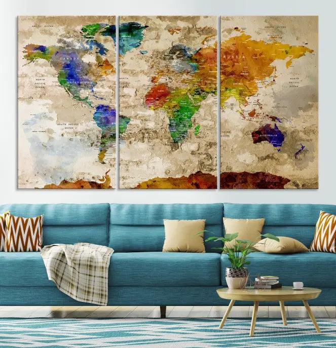 World Map Wall Art Canvas Print 