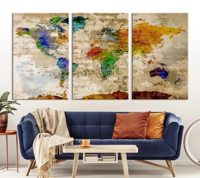 World Map Wall Art Canvas Print 