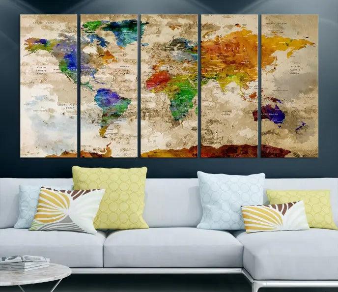 World Map Wall Art Canvas Print 