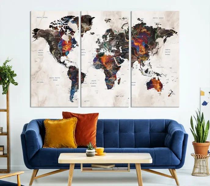 World Map Wall Art Canvas Print 