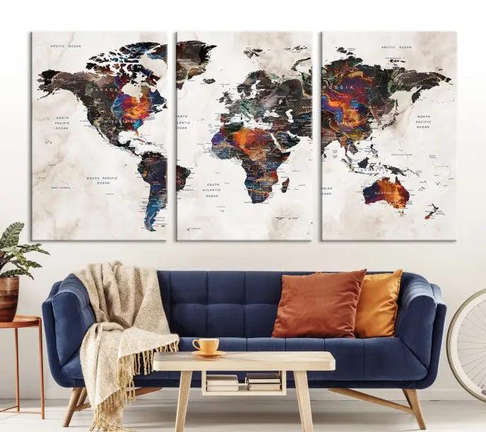 World Map Wall Art Canvas Print 