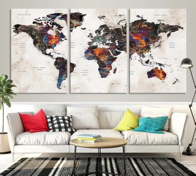 World Map Wall Art Canvas Print 