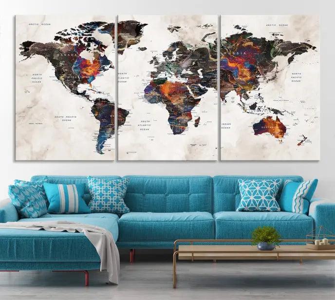 World Map Wall Art Canvas Print 