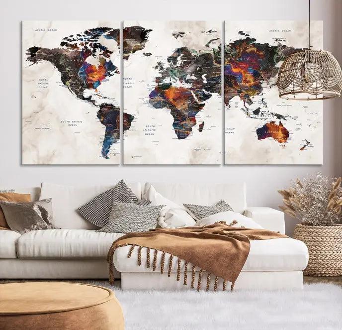 World Map Wall Art Canvas Print 