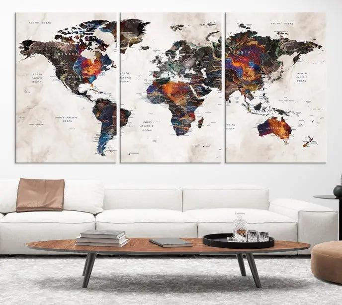 World Map Wall Art Canvas Print 