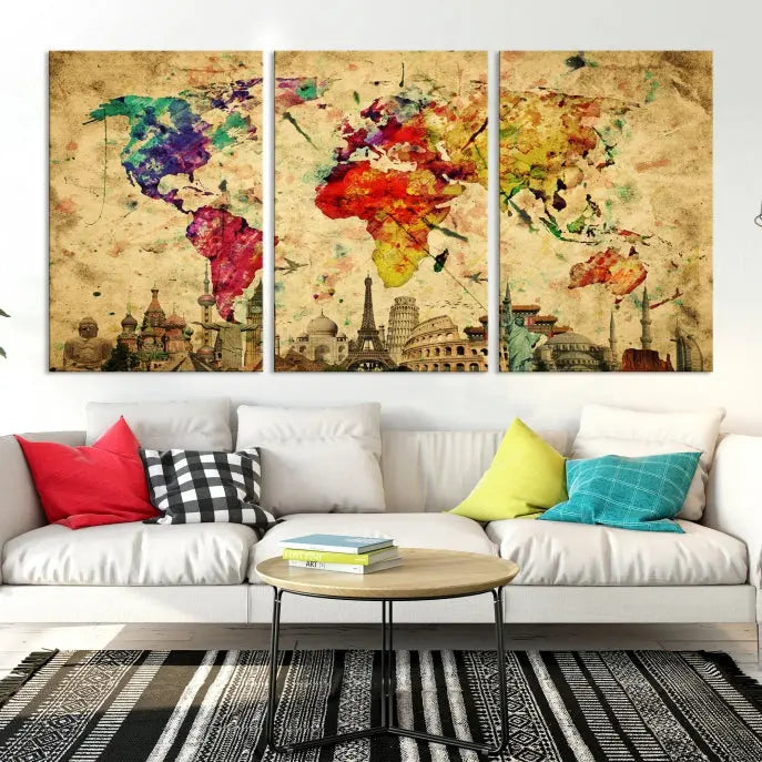 World Map Wall Art Canvas Print 