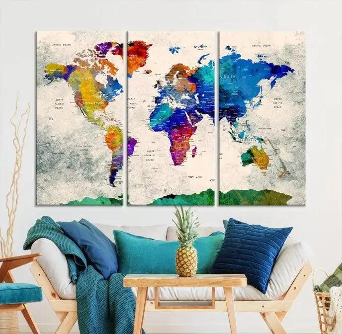 World Map Wall Art Canvas Print