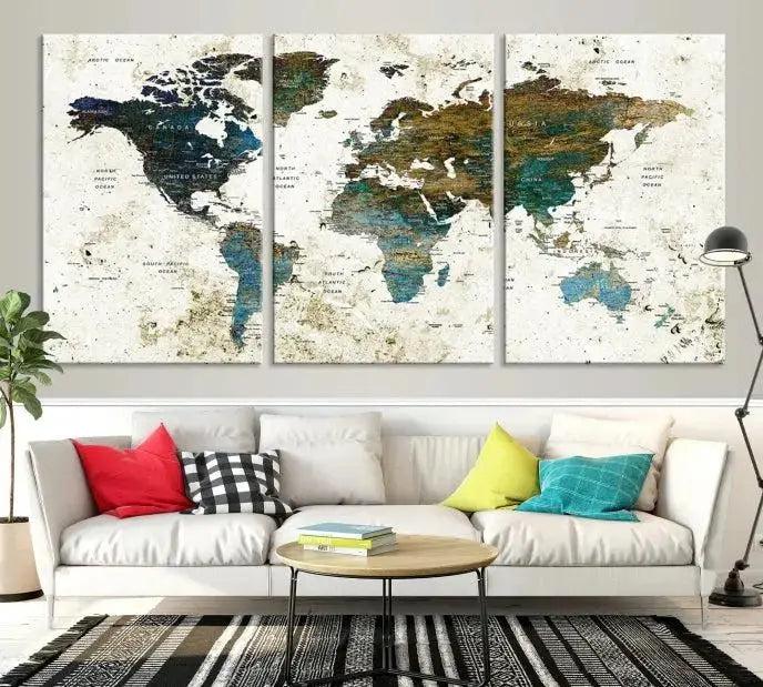 World Map Wall Art Canvas Print