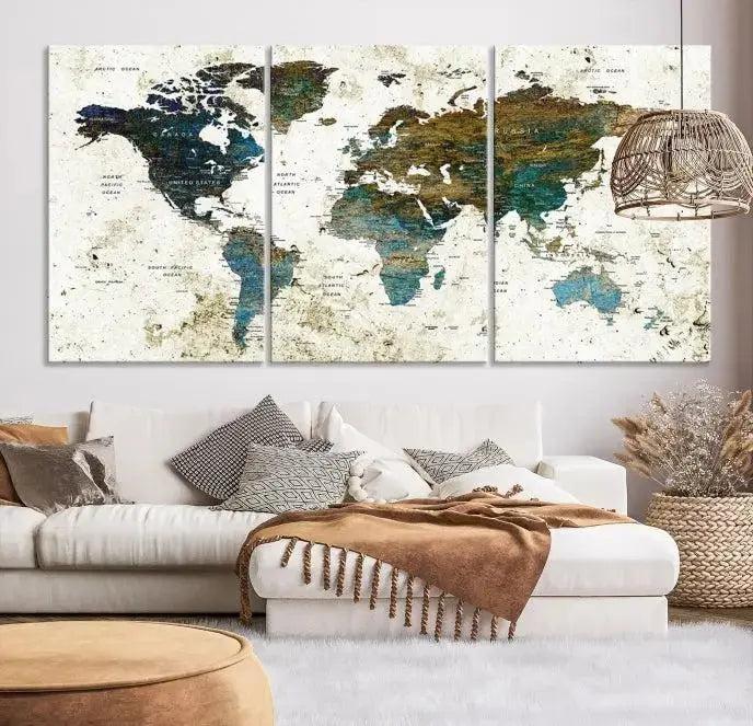 World Map Wall Art Canvas Print