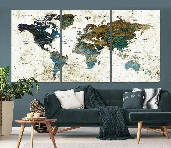 World Map Wall Art Canvas Print