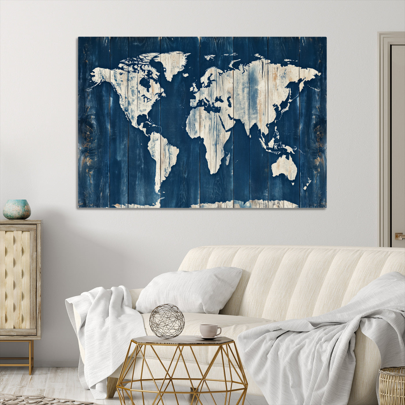 13377812-MGV-CV-36X24-World Map Wall Art Canvas Print, Rustic Map Print, Framed Wooden World Map Art Print, Large Antique Map Decor Printing Perfect for Vintage