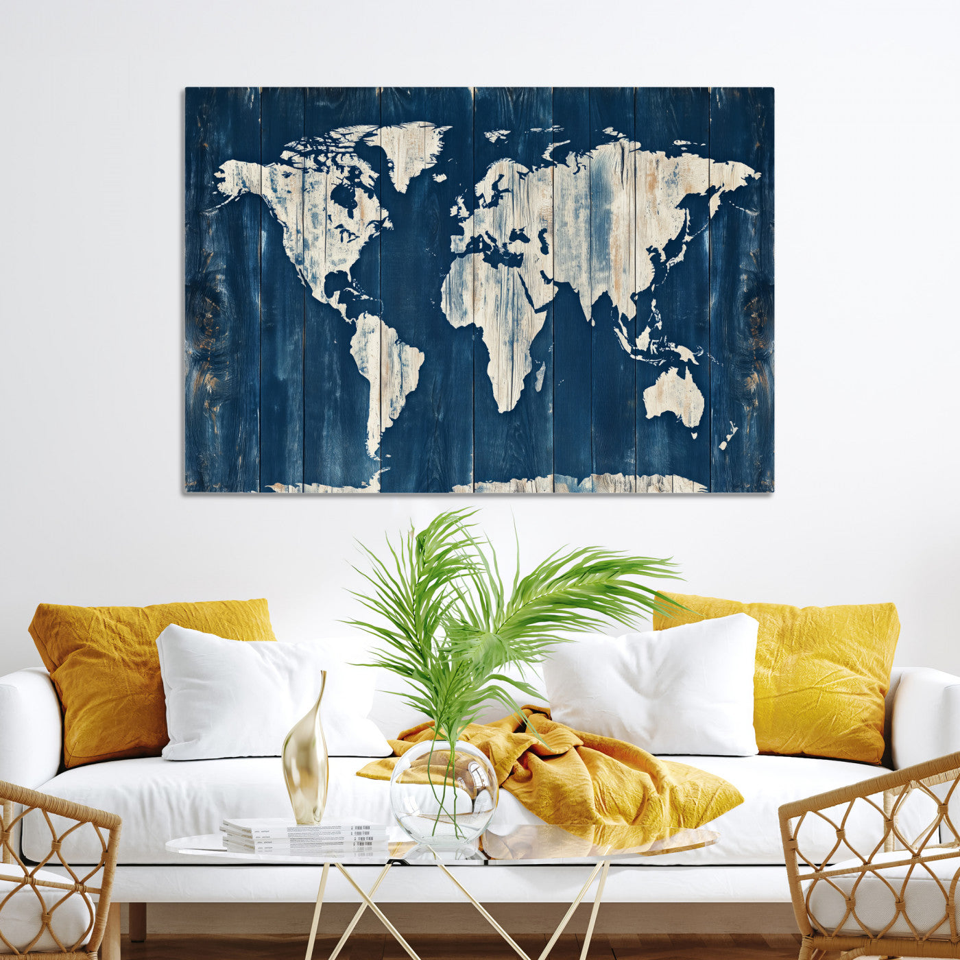 13377812-MGV-CV-36X24-World Map Wall Art Canvas Print, Rustic Map Print, Framed Wooden World Map Art Print, Large Antique Map Decor Printing Perfect for Vintage