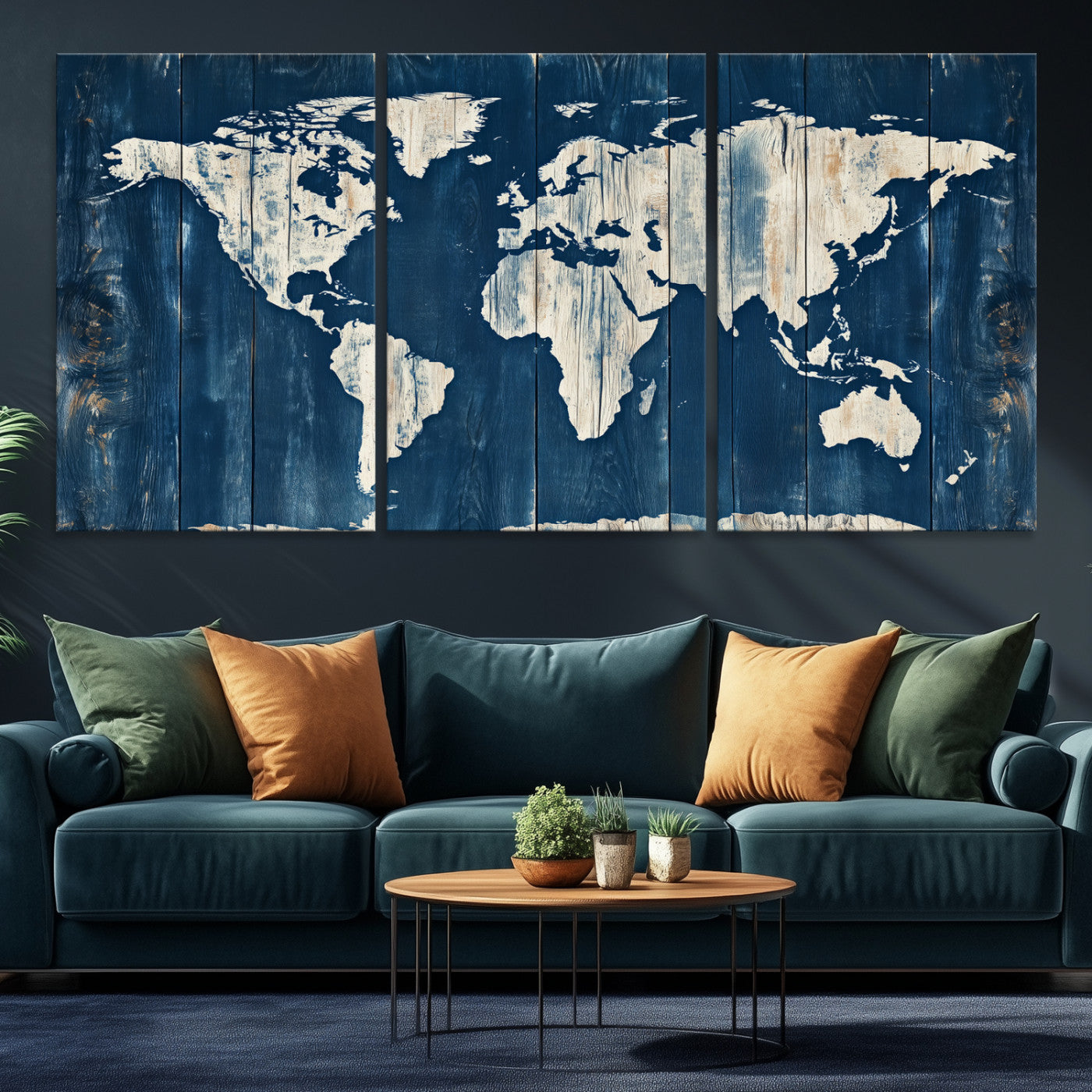 13377812-MGV-CV-36X24-World Map Wall Art Canvas Print, Rustic Map Print, Framed Wooden World Map Art Print, Large Antique Map Decor Printing Perfect for Vintage