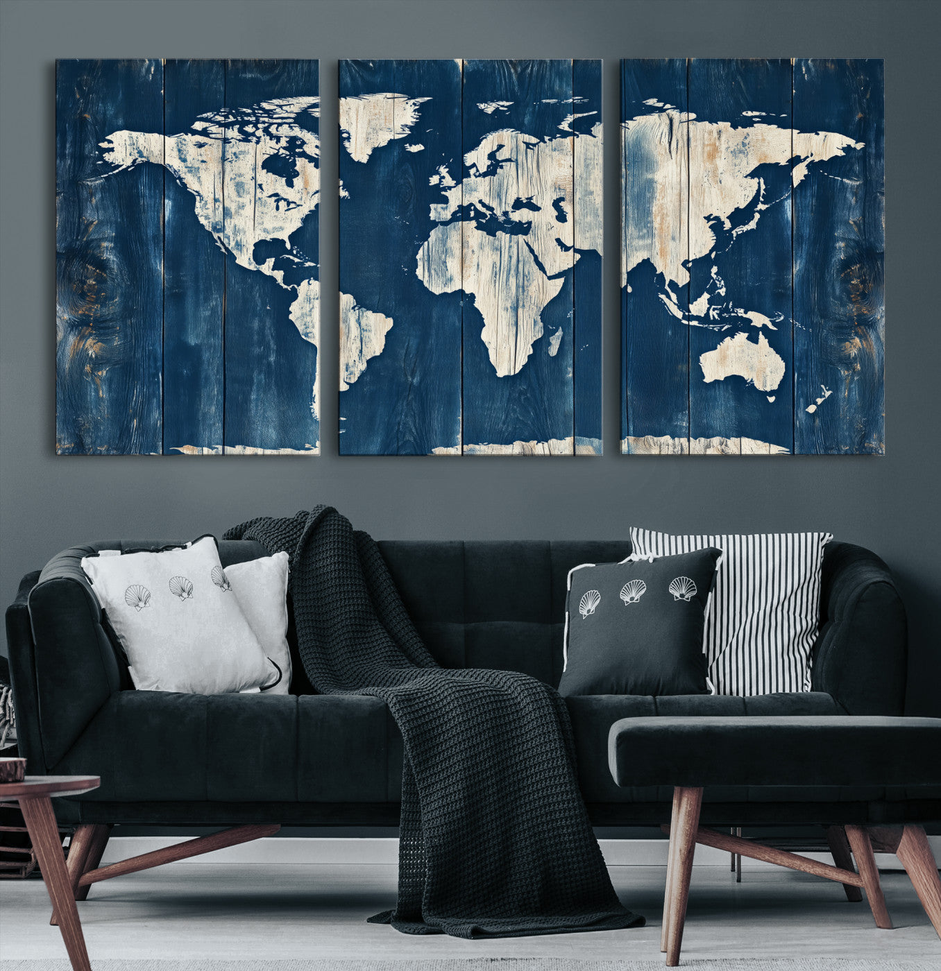 13377812-MGV-CV-36X24-World Map Wall Art Canvas Print, Rustic Map Print, Framed Wooden World Map Art Print, Large Antique Map Decor Printing Perfect for Vintage