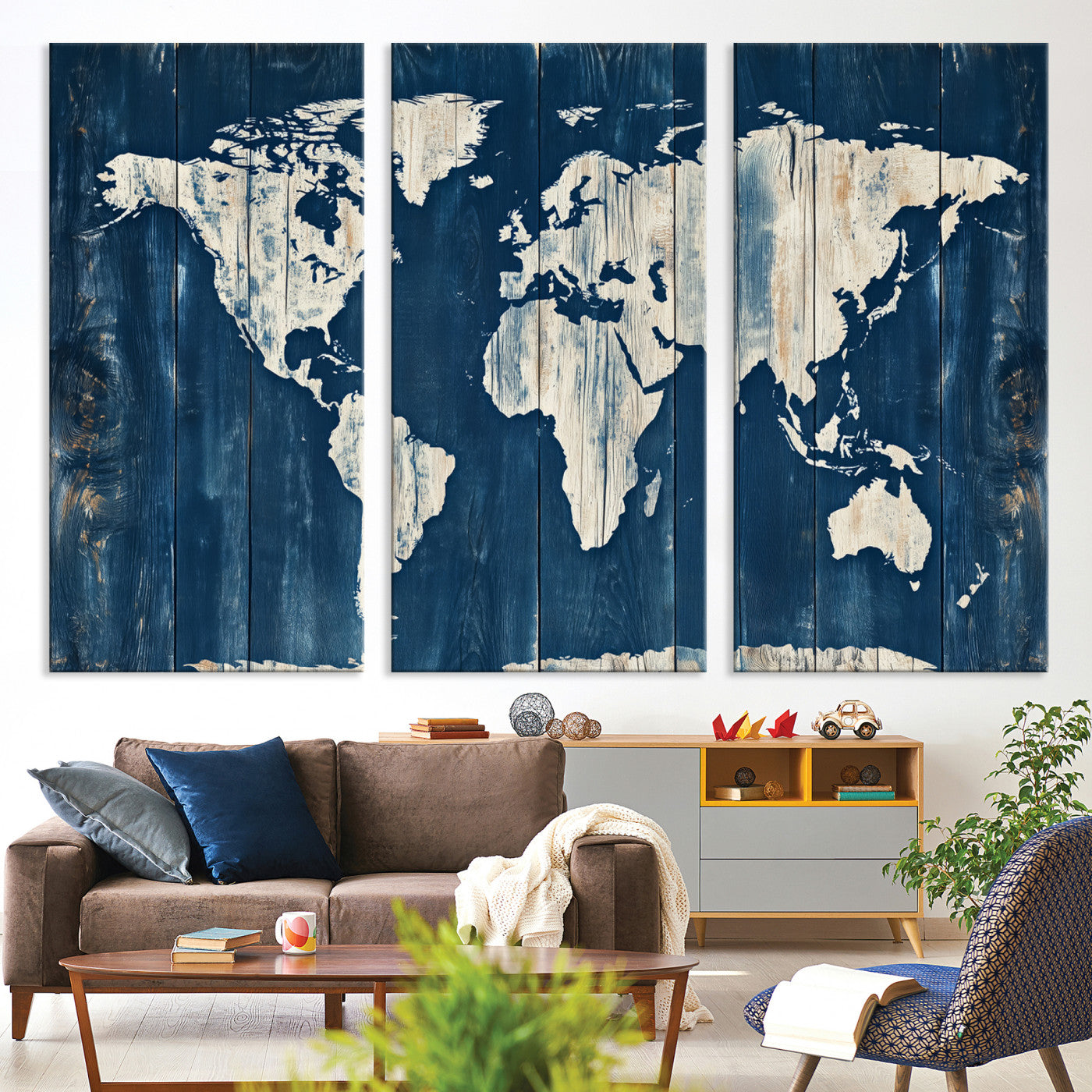 13377812-MGV-CV-36X24-World Map Wall Art Canvas Print, Rustic Map Print, Framed Wooden World Map Art Print, Large Antique Map Decor Printing Perfect for Vintage