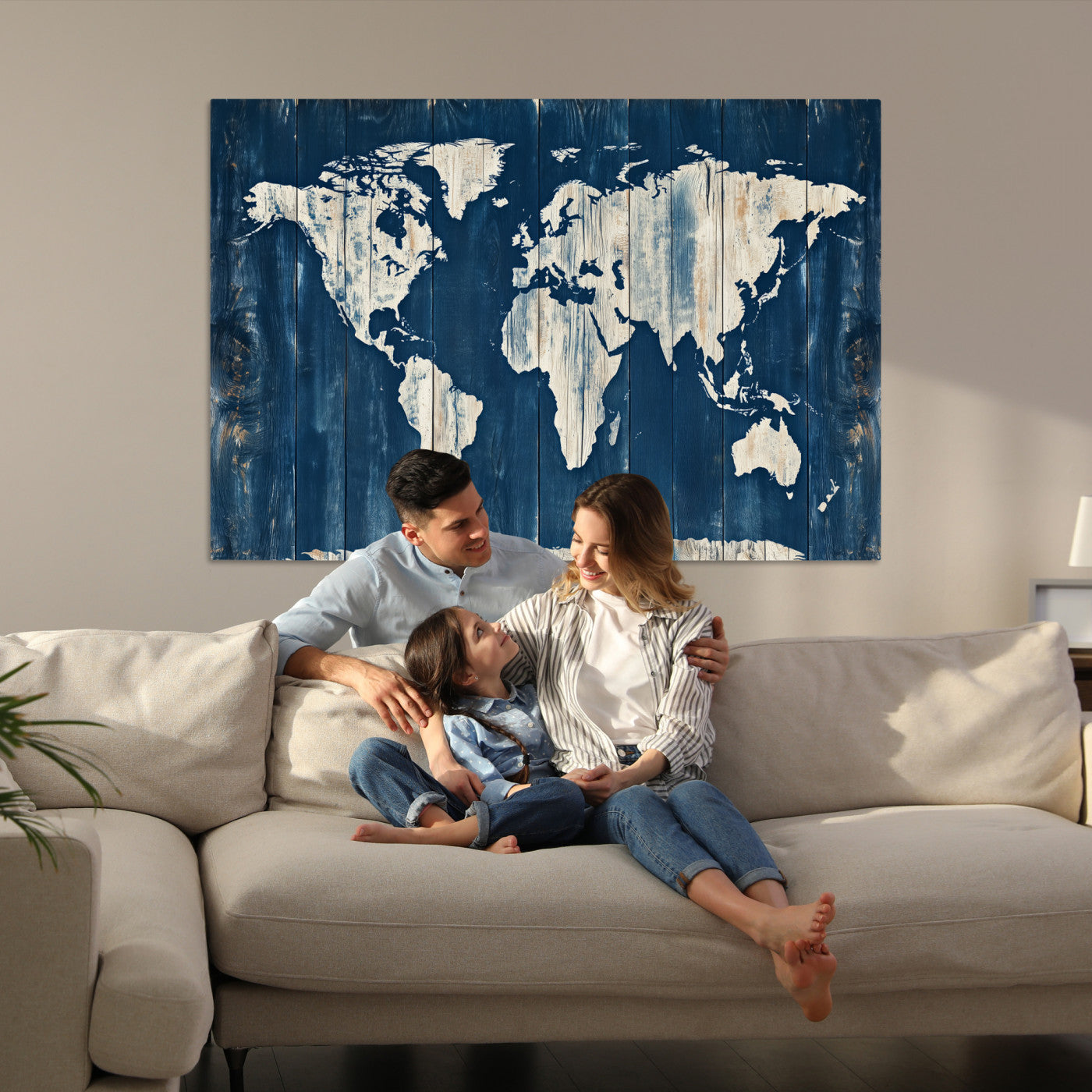 13377812-MGV-CV-36X24-World Map Wall Art Canvas Print, Rustic Map Print, Framed Wooden World Map Art Print, Large Antique Map Decor Printing Perfect for Vintage