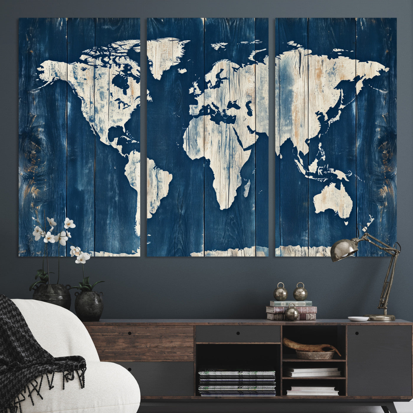 13377812-MGV-CV-36X24-World Map Wall Art Canvas Print, Rustic Map Print, Framed Wooden World Map Art Print, Large Antique Map Decor Printing Perfect for Vintage