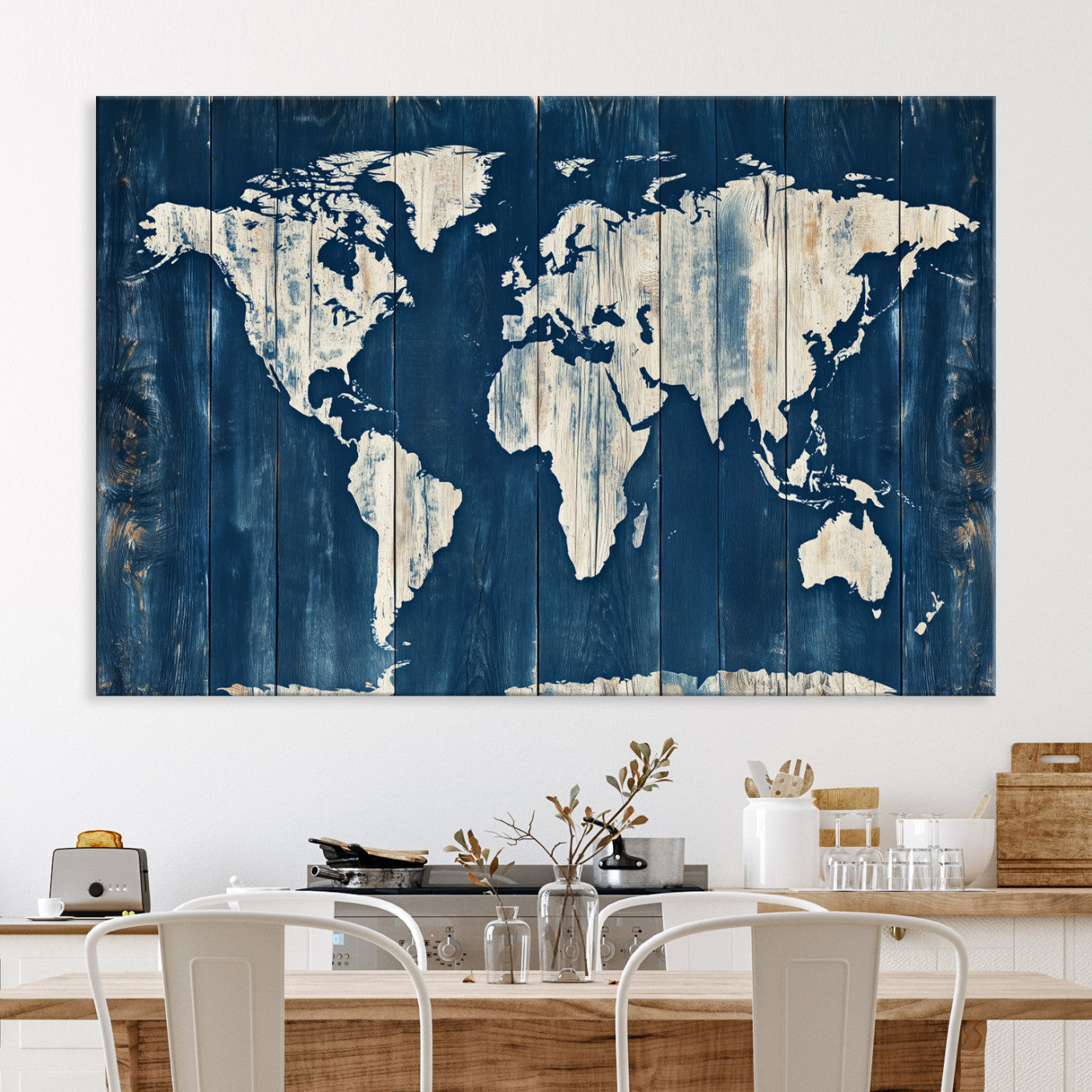 13377812-MGV-CV-36X24-World Map Wall Art Canvas Print, Rustic Map Print, Framed Wooden World Map Art Print, Large Antique Map Decor Printing Perfect for Vintage