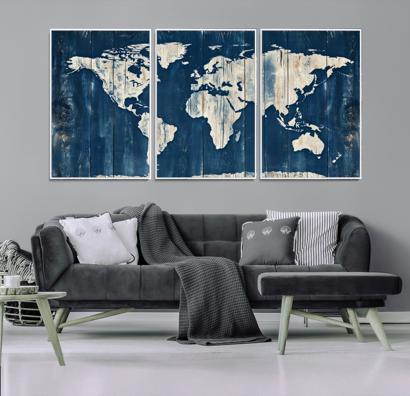 13377812-MGV-FC-60X30-3P_White-World Map Wall Art Canvas Print, Rustic Map Print, Framed Wooden World Map Art Print, Large Antique Map Decor Printing Perfect for Vintage