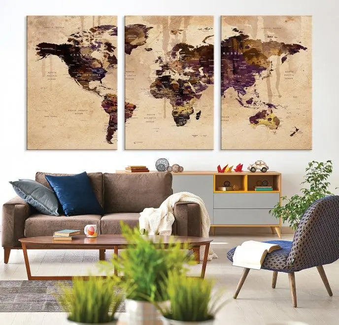 World Map Wall Art Canvas Print 
