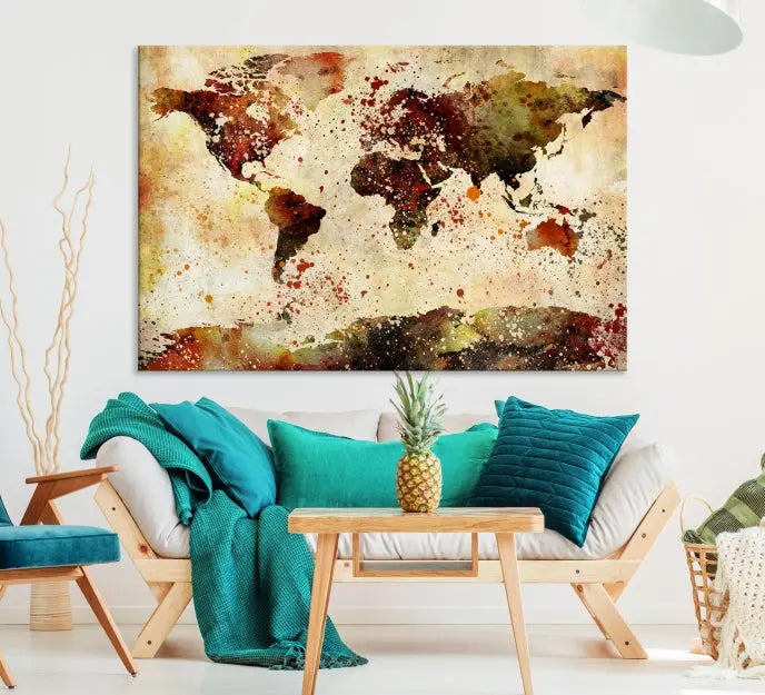 The World Map Wall Art Ink Painting World Map Canvas Print is crafted on museum-quality canvas in earthy tones. Its UV-protective coating ensures long-lasting beauty. Experience the elegance of this art piece with the advantage of free shipping included.