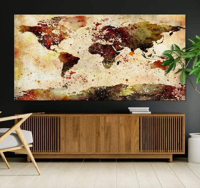 The World Map Wall Art Ink Painting World Map Canvas Print is crafted on museum-quality canvas in earthy tones. Its UV-protective coating ensures long-lasting beauty. Experience the elegance of this art piece with the advantage of free shipping included.