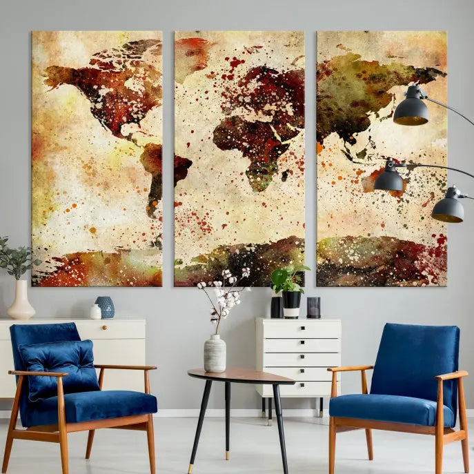 The World Map Wall Art Ink Painting World Map Canvas Print is crafted on museum-quality canvas in earthy tones. Its UV-protective coating ensures long-lasting beauty. Experience the elegance of this art piece with the advantage of free shipping included.