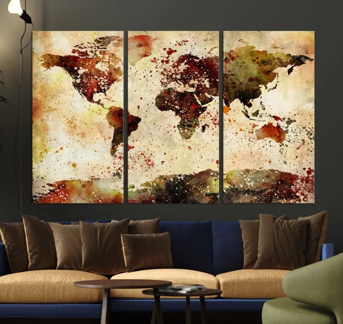 The World Map Wall Art Ink Painting World Map Canvas Print is crafted on museum-quality canvas in earthy tones. Its UV-protective coating ensures long-lasting beauty. Experience the elegance of this art piece with the advantage of free shipping included.