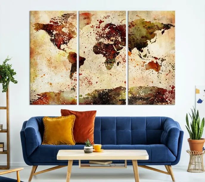 The World Map Wall Art Ink Painting World Map Canvas Print is crafted on museum-quality canvas in earthy tones. Its UV-protective coating ensures long-lasting beauty. Experience the elegance of this art piece with the advantage of free shipping included.