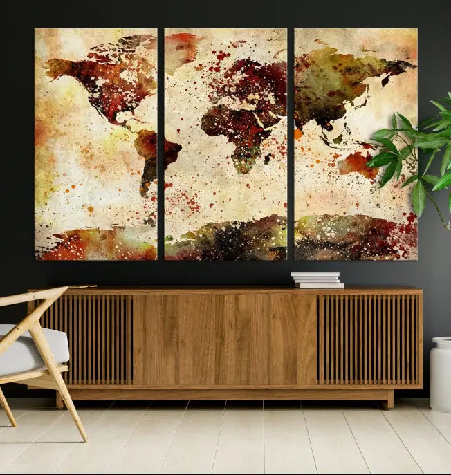 The World Map Wall Art Ink Painting World Map Canvas Print is crafted on museum-quality canvas in earthy tones. Its UV-protective coating ensures long-lasting beauty. Experience the elegance of this art piece with the advantage of free shipping included.