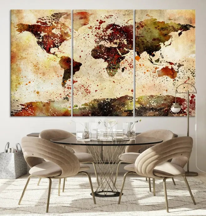 The World Map Wall Art Ink Painting World Map Canvas Print is crafted on museum-quality canvas in earthy tones. Its UV-protective coating ensures long-lasting beauty. Experience the elegance of this art piece with the advantage of free shipping included.