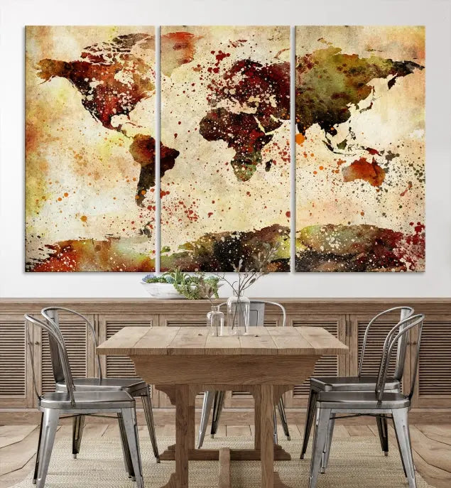 The World Map Wall Art Ink Painting World Map Canvas Print is crafted on museum-quality canvas in earthy tones. Its UV-protective coating ensures long-lasting beauty. Experience the elegance of this art piece with the advantage of free shipping included.