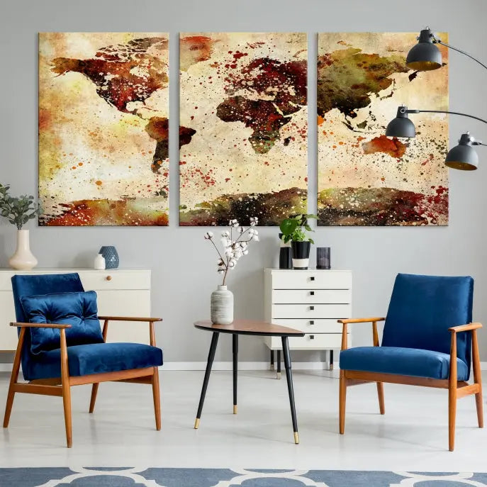 The World Map Wall Art Ink Painting World Map Canvas Print is crafted on museum-quality canvas in earthy tones. Its UV-protective coating ensures long-lasting beauty. Experience the elegance of this art piece with the advantage of free shipping included.