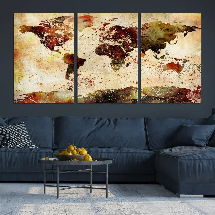 The World Map Wall Art Ink Painting World Map Canvas Print is crafted on museum-quality canvas in earthy tones. Its UV-protective coating ensures long-lasting beauty. Experience the elegance of this art piece with the advantage of free shipping included.