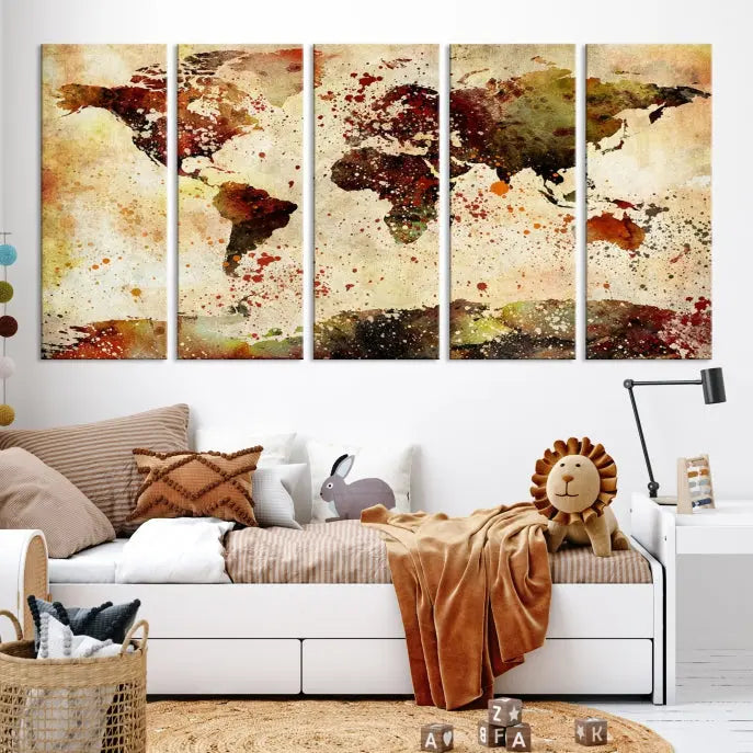 The World Map Wall Art Ink Painting World Map Canvas Print is crafted on museum-quality canvas in earthy tones. Its UV-protective coating ensures long-lasting beauty. Experience the elegance of this art piece with the advantage of free shipping included.