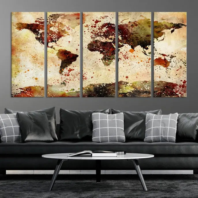 The World Map Wall Art Ink Painting World Map Canvas Print is crafted on museum-quality canvas in earthy tones. Its UV-protective coating ensures long-lasting beauty. Experience the elegance of this art piece with the advantage of free shipping included.