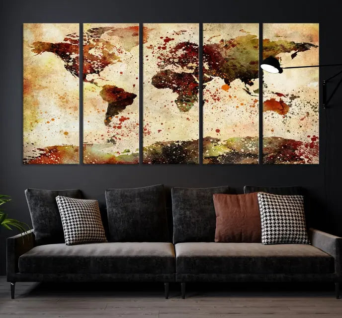 The World Map Wall Art Ink Painting World Map Canvas Print is crafted on museum-quality canvas in earthy tones. Its UV-protective coating ensures long-lasting beauty. Experience the elegance of this art piece with the advantage of free shipping included.