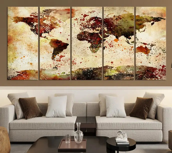 The World Map Wall Art Ink Painting World Map Canvas Print is crafted on museum-quality canvas in earthy tones. Its UV-protective coating ensures long-lasting beauty. Experience the elegance of this art piece with the advantage of free shipping included.