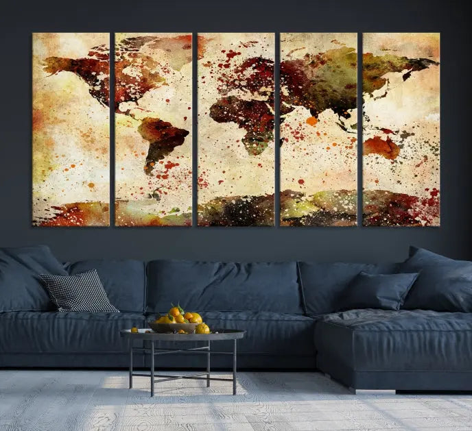 The World Map Wall Art Ink Painting World Map Canvas Print is crafted on museum-quality canvas in earthy tones. Its UV-protective coating ensures long-lasting beauty. Experience the elegance of this art piece with the advantage of free shipping included.