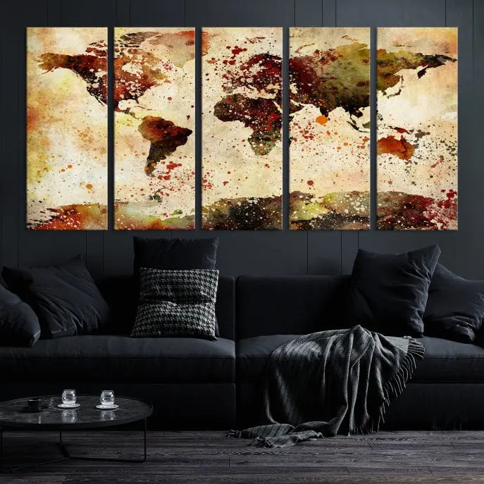 The World Map Wall Art Ink Painting World Map Canvas Print is crafted on museum-quality canvas in earthy tones. Its UV-protective coating ensures long-lasting beauty. Experience the elegance of this art piece with the advantage of free shipping included.