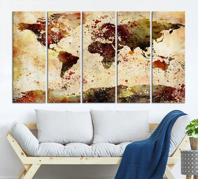 The World Map Wall Art Ink Painting World Map Canvas Print is crafted on museum-quality canvas in earthy tones. Its UV-protective coating ensures long-lasting beauty. Experience the elegance of this art piece with the advantage of free shipping included.