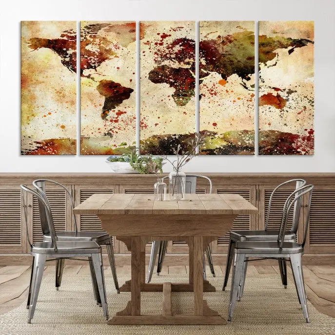 The World Map Wall Art Ink Painting World Map Canvas Print is crafted on museum-quality canvas in earthy tones. Its UV-protective coating ensures long-lasting beauty. Experience the elegance of this art piece with the advantage of free shipping included.