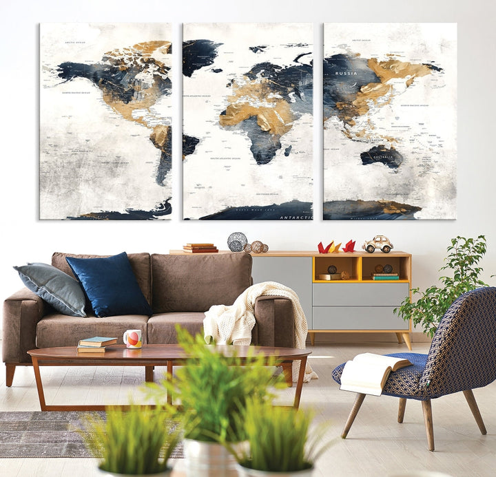 World Map Wall Art Print - Vintage Canvas Print with Framed Design for Timeless Home or Office Decor