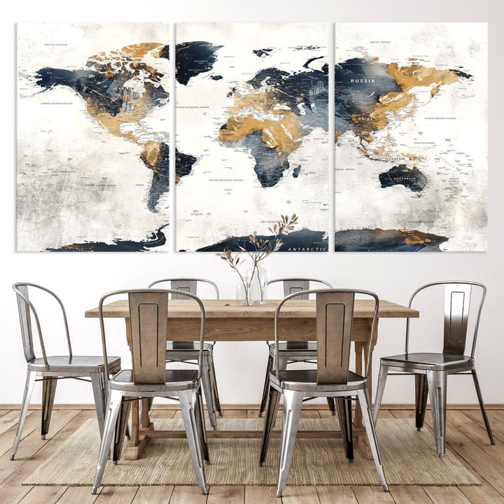 World Map Wall Art Print - Vintage Canvas Print with Framed Design for Timeless Home or Office Decor