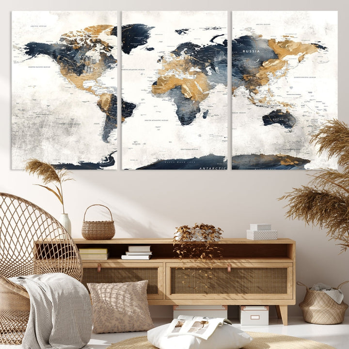 World Map Wall Art Print - Vintage Canvas Print with Framed Design for Timeless Home or Office Decor