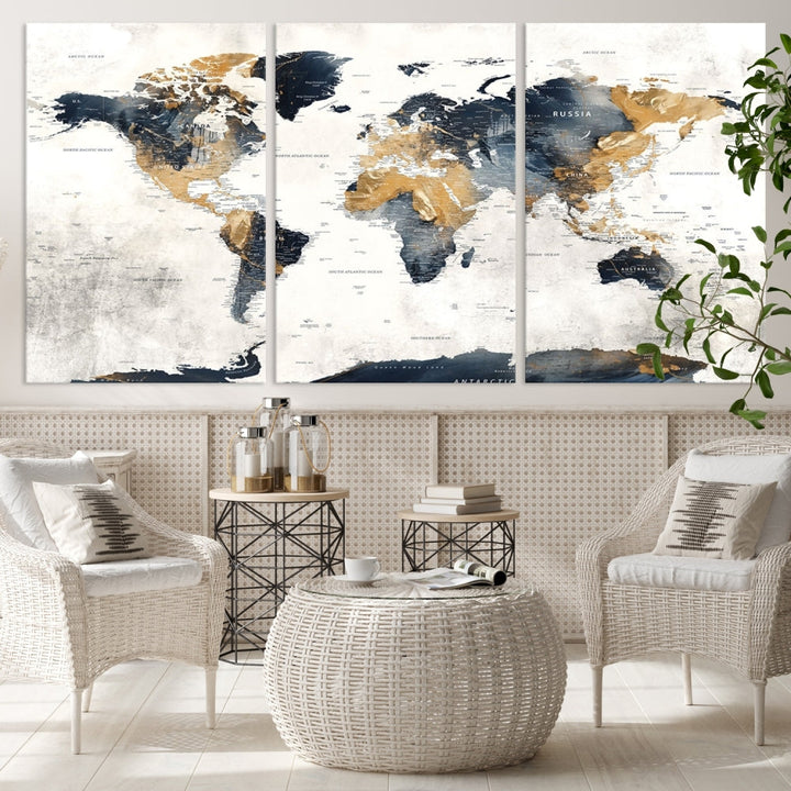 World Map Wall Art Print - Vintage Canvas Print with Framed Design for Timeless Home or Office Decor