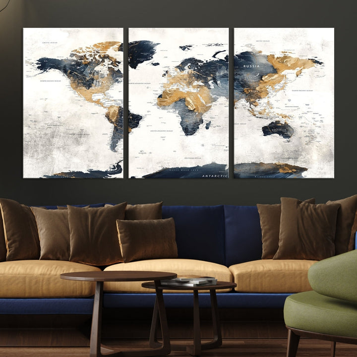 World Map Wall Art Print - Vintage Canvas Print with Framed Design for Timeless Home or Office Decor